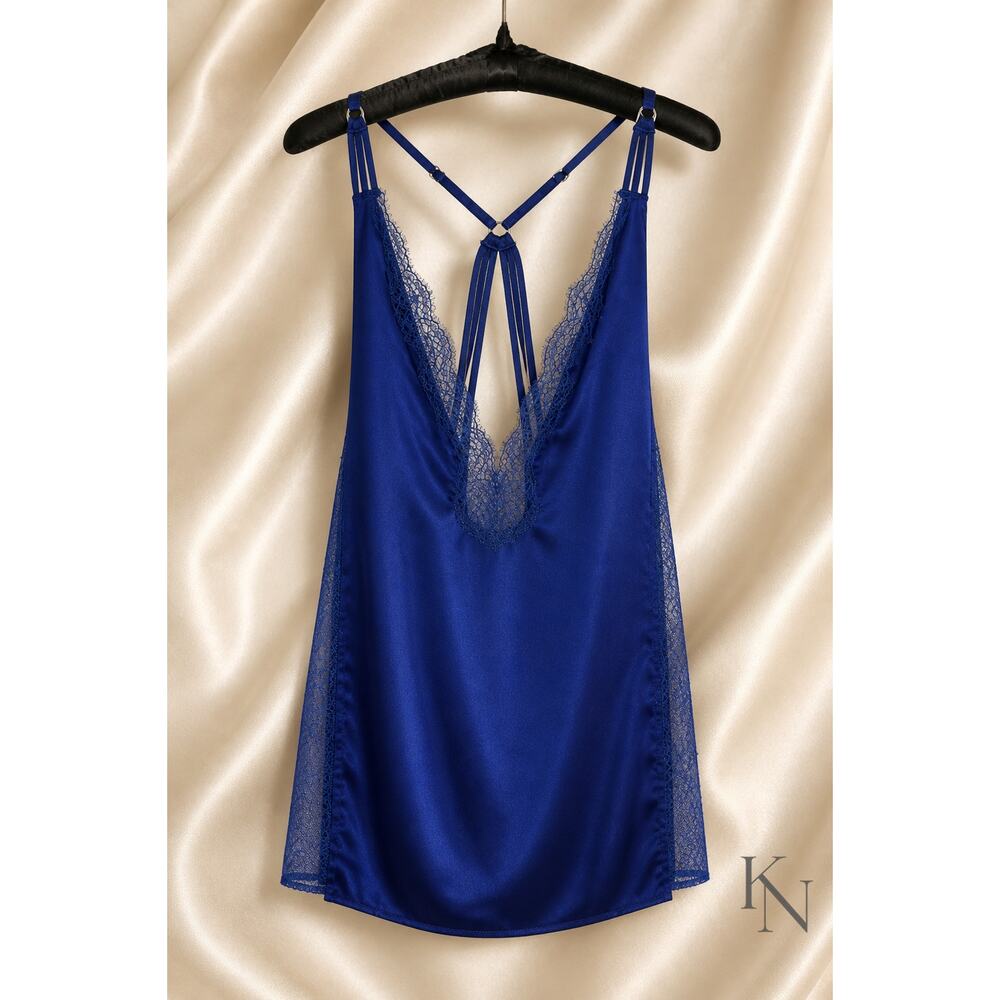 Victoria’s Secret Blue Satin Lace Slip Dress – Size L